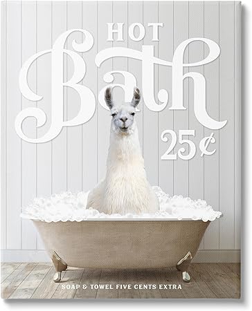 Stupell Industries Vintage Llama in Bath Canvas Wall Art by Lettered and Lined