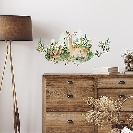 RoomMates RMK5166GM Mama and Baby Woodland Deer Peel and Stick Giant Wall Decals