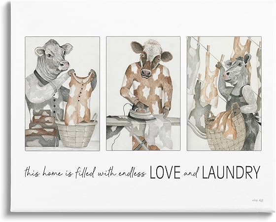 Stupell Industries Love & Laundry Cows Canvas Wall Art Design by Cindy Jacobs