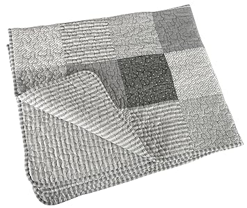 Stephan Baby Heirloom-Quality Pieced Crib Quilt, Gray and White Stripes and Dots with Straight Hem