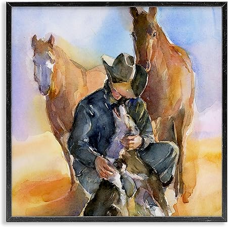 Stupell Industries Cowboy & Animals Watercolor Framed Giclee Art by John Keeling