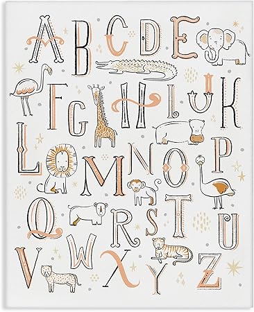 Stupell Industries Nursery Animal Alphabet Chart Soft Orange White, Designed by Zirkus Design Canvas Wall Art, 16x20