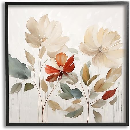 Stupell Industries Beige Flowers Red Detail Framed Giclee Art by Lazar Studio