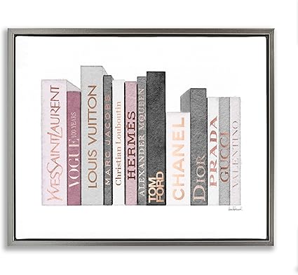 Stupell Industries Fashion Designer Bookstack Pink Grey Watercolor, Design by Amanda Greenwood, Grey Floater Framed, 1.50