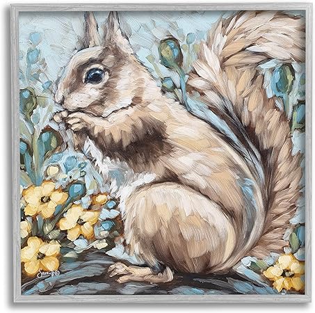 Stupell Industries Squirrel Forest Flower Blossoms Framed Giclee Art, Design by Sara G. Designs