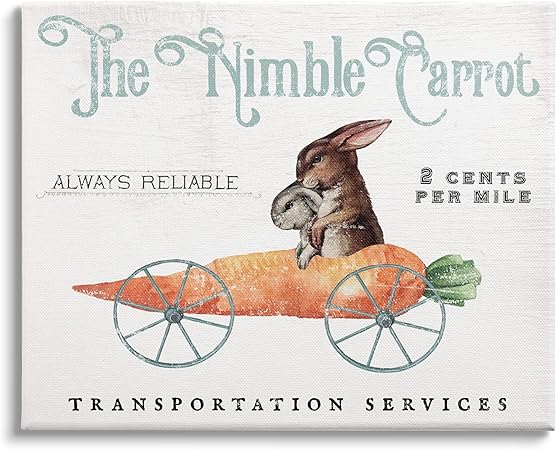 Stupell Industries Vintage Easter Bunny The Nimble Carrot Transportation Advertisement Canvas Wall Art, 30 x 24, White