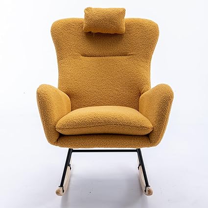 Rocking Teddy Upholstered Glider Accent High Backrest Armchair Comfy Side Chair for Nursery Bedroom 28.56 PHO_12QD Metal 1 Rectangular Yellow