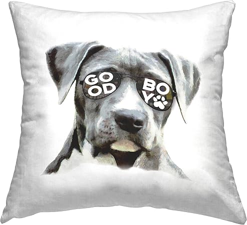 Stupell Industries Good Boy Dog in Glasses Design by Masey St. Studios Throw Pillow, 18 x 18, Grey