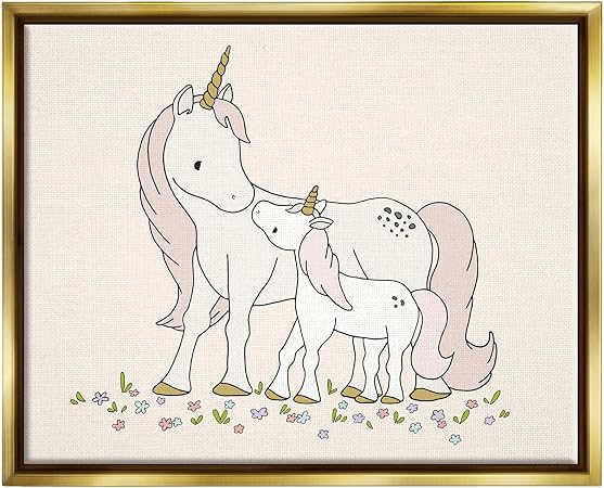 Stupell Industries Magical Unicorn Mother & BaBy Family Flower Meadow Floating Framed Wall Art, Design By Sweet Melody Designs