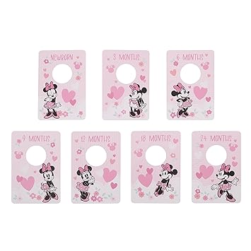 NoJo Disney Minnie Mouse Pink, Black, and White Nursery Baby Closet Dividers - Set of 7 Newborn to 24 Months