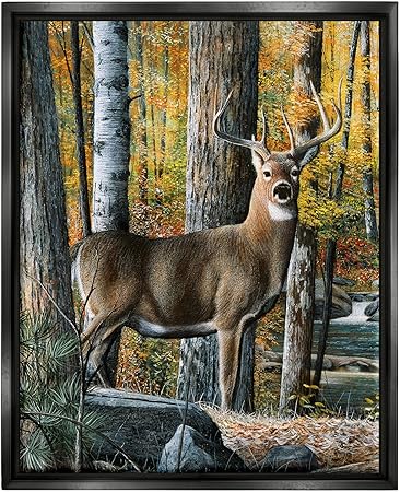 Stupell Industries Deer Among Autumn Foliage Black Framed Floater Canvas Wall Art Design by Kevin Daniel