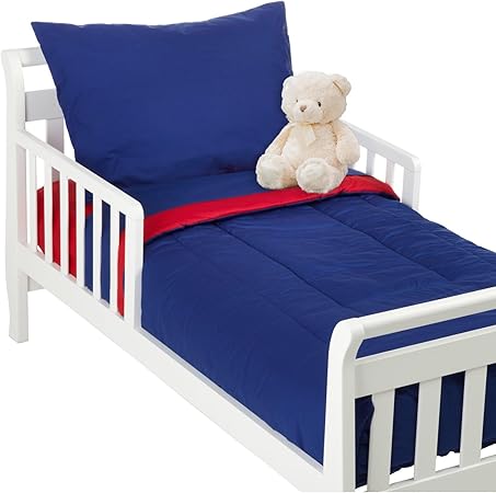 American Baby Company 100% Cotton Percale 4-piece Toddler Bedding Set, Red/Royal, for Boys