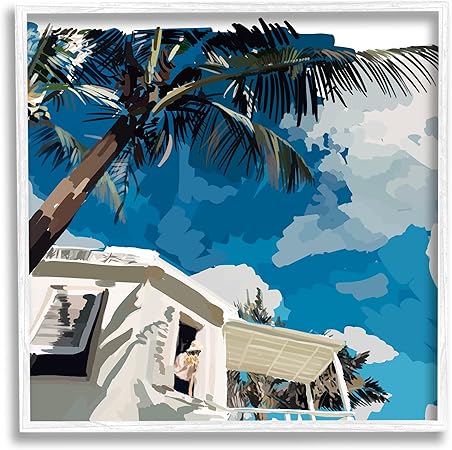 Stupell Industries Tropical Summer Cottage Girl Clear Blue Sky Framed Wall Art, Design By Amelia Noyes