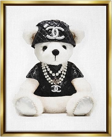 Stupell Industries Fashion Teddy Bear Framed Floater Canvas Wall Art by Amanda Greenwood