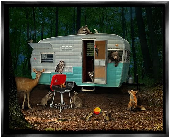 Stupell Industries RV Camping Woodland Wildlife Animals Floating Framed Wall Art, Design by John Hovenstine