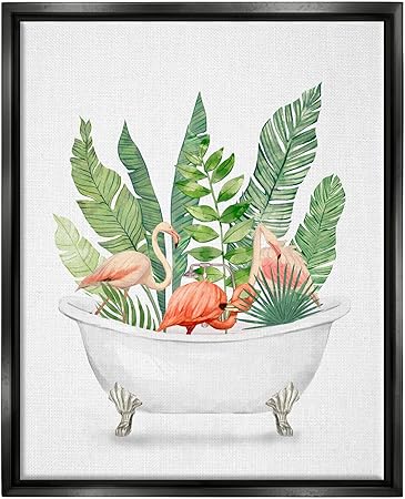 Stupell Industries Tropical Flamingoes Bathtub Plants Floating Framed Wall Art, Design by Ziwei Li