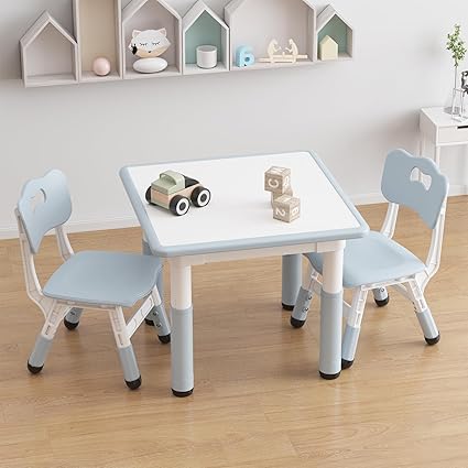 GAOMON Kids Table and 2 Chairs Set with Graffiti Desktop, Height Adjustable Toddler Table and Chairs Set, 4 in 1 Activity Table Play Table for Reading, Drawing, Playing, Eating