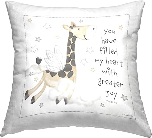 Stupell Industries Psalm 4:7 Giraffe Phrase Design by Victoria Hutto Throw Pillow, 18 x 18, Grey