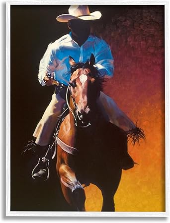 Stupell Industries Modern Cowboy & Horse White Framed Giclee Art Design by Julie T. Chapman