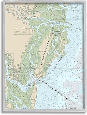 Stupell Industries Traditional St. Simons Island Nautical Map Blue, Designed by Daphne Polselli Gray Framed Wall Art, 11 x 14