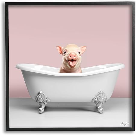 Stupell Industries Pastel Piglet in Bathtub Framed Giclee Art by Roozbeh