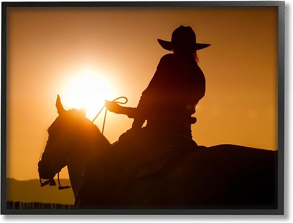 Stupell Industries Cowboy at Sunset Silhouette Black Framed Giclee Art Design by Lisa Dearing