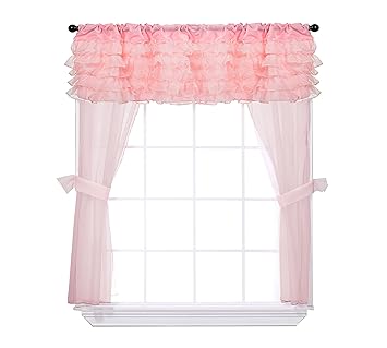 Baby Doll Bedding Layered 5 Piece Window Valance and Curtain Set, Pink