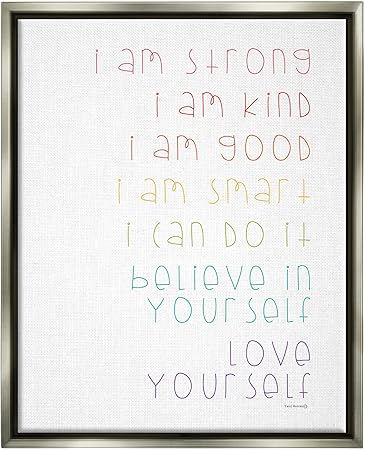 Stupell Industries Love Yourself Confidence Phrases Framed Floater Canvas Wall Art by Yass Naffas Designs