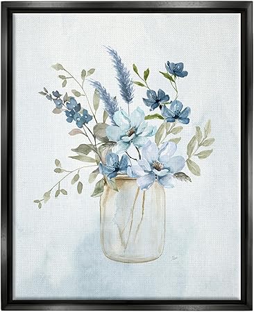 Stupell Industries Floral Blue Bouquet Framed Floater Canvas Wall Art by Nan