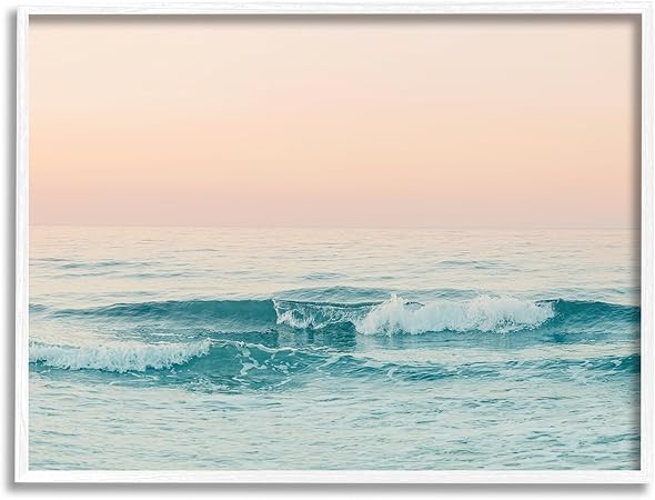 Stupell Industries Ocean Waves Sunset White Framed Giclee Art Design by Sisi and Seb