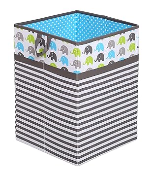 Bacati Collapsible Storage Hamper, Elephants, Aqua/Lime/Grey, One Size