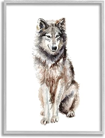 Stupell Industries Arctic Wolf Children's Nursery Animal Watercolor Painting Grey Framed Wall Art, 24 x 30, Brown