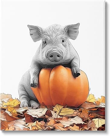 Stupell Industries Pig & Autumn Leaves Canvas Wall Art by Annalisa Latella