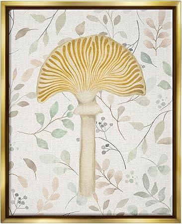 Stupell Industries Yellow Mushroom & Leaves Framed Floater Canvas Wall Art by Lil' Rue