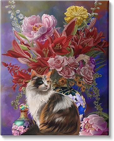 Stupell Industries Cat & Flower Chinoiserie Canvas Wall Art by Nene Thomas