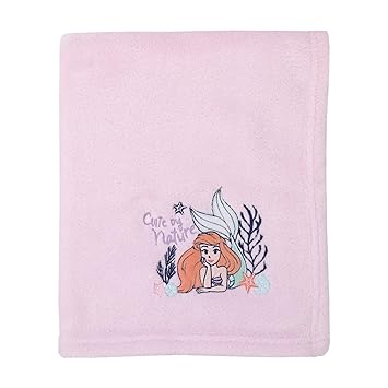 Disney The Little Mermaid Pink & Coral Ariel Cute by Nature Super Soft Baby Blanket, Pink, Coral, Navy,