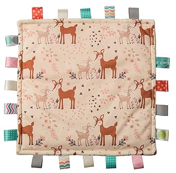 Mary Meyer Taggies Lovey for Baby Security Blankets Original Comfy Blanket with Sensory Tags, 12 x 12-Inches, Fawn