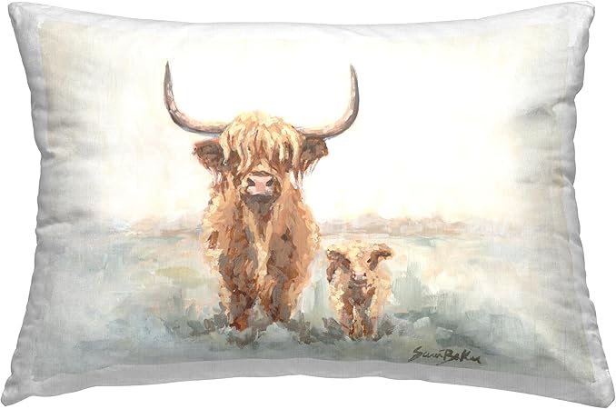 Stupell Industries Highland Cow & Baby Design by Sara Baker Throw Pillow, 14 x 20, Brown