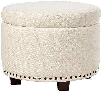 Evolur Vienna Ottoman with Nailhead Trim in Sweet Cream, Made from Sturdy and Sustainable FSC-Certified Wood, Comes with A Comforting Footrest, Compact Ottomans, Ottomans for Living Room