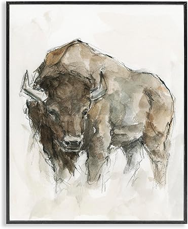 Stupell Industries Western American Buffalo Brown Country Animal, Black Framed, 16 x 20