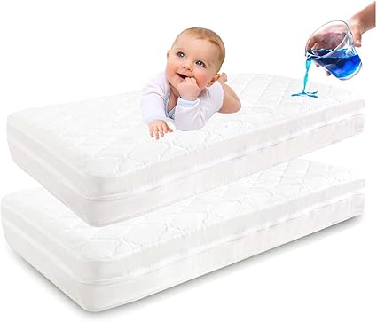 Little Grape Land Crib Mattress Protector 2pk, Waterproof Crib and Toddler Mattress Protector, Absorbent & Noiseless Zippered Crib Mattress Topper Fit Baby Toddler Bed Mattress Pad 2pk, 52