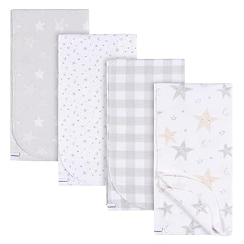 Gerber Unisex Baby 100% Cotton Flannel Receiving Blankets 30x30 Inches (Pack of 4), Celestial, One Size