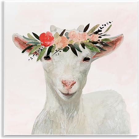 The Stupell Home Décor Collection Springtime Flower Crown Baby Goat Wall Plaque Art, 12x12, Multicolor