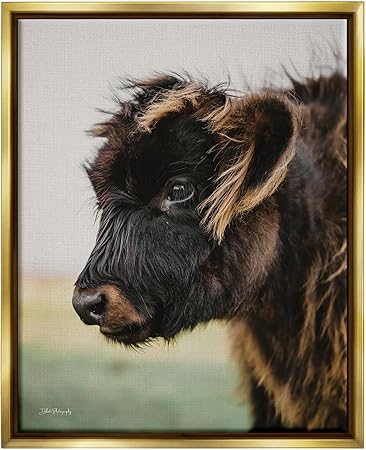 Stupell Industries Baby Cow Photography Framed Floater Canvas Wall Art by Dakota Diener