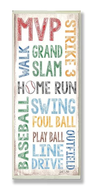 The Kids Room by Stupell Home Run Baseball Typography Rectangle Wall Plaque, 7 x 0.5 x 17, Proudly Made in USA