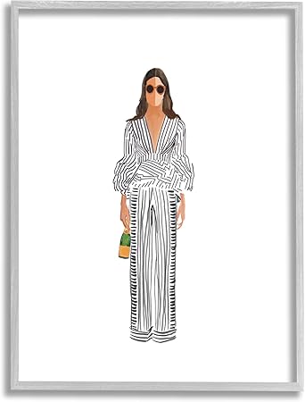 Stupell Industries Fashion Girl with Champagne Gray Framed Giclee Art Design by Amelia Noyes