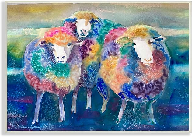 Stupell Industries Fun Cute Bold Rainbow Farm Sheep, Design by MB Cunningham, 19 x 13