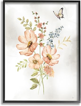 Stupell Industries Pink Daisies & Butterfly Framed Giclee Art by Nan