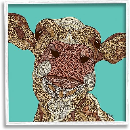 Stupell Industries Bold Calf Cow Intricate Inner Stripe Patterns Framed Wall Art, Design By Valentina Harper