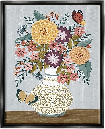 Stupell Industries Dahlia Bouquet & Butterflies Framed Floater Canvas Wall Art by Raquel Maciel